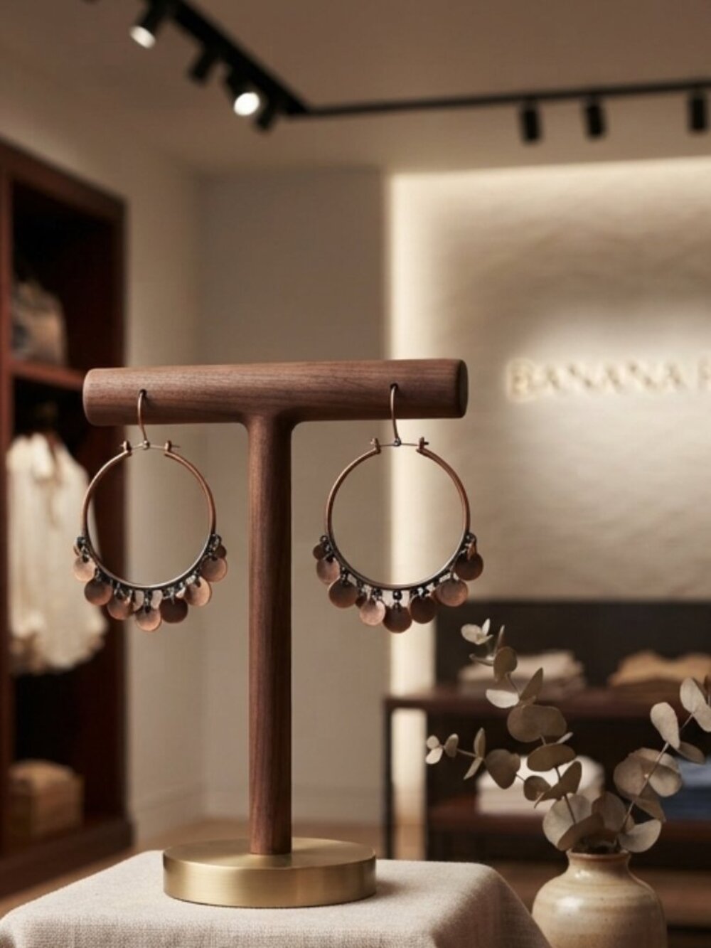 Banana Republic Antiqued Copper-Tone Coin Charm Hoop Earrings